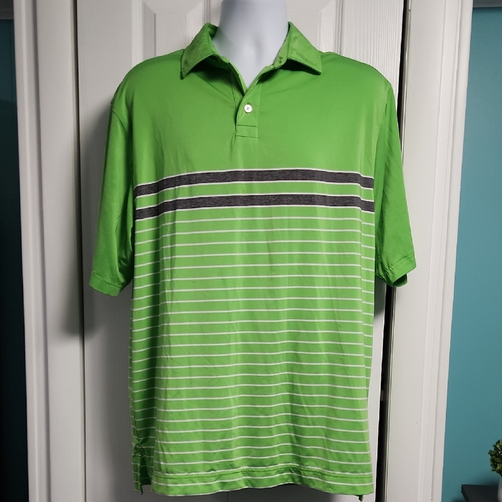 FootJoy Green Striped Men's SS Polo Shirt Large